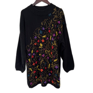 Kitty Hawk Vintage Wool Blend Floral Boho Cottagecore Knit Sweater Dress- Small